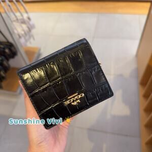 NWT Coach Snap Wallet In Crocodile-embossed leather C6092 Gold/Black